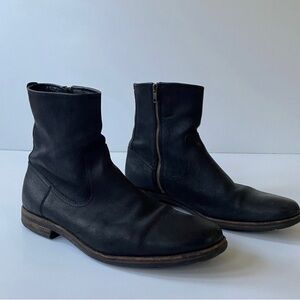 Men's black leather Frye boots, size 12, zip up.